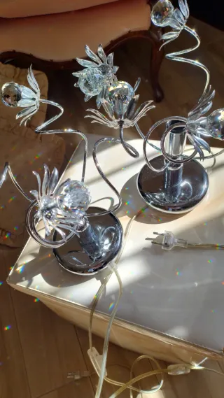 Coppia Lampade da Comodino Cristallo e Metallo