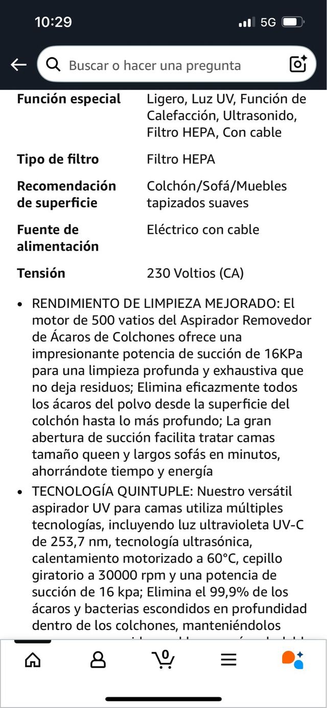 Aspiradora de Cama o sofás 500W - nuevo