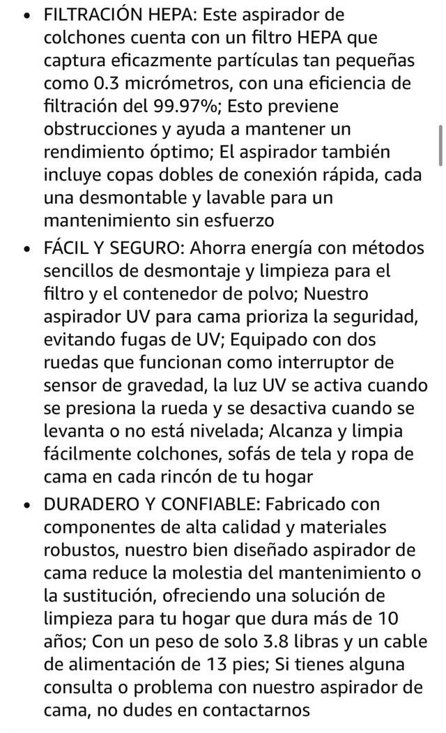 Aspiradora de Cama o sofás 500W - nuevo