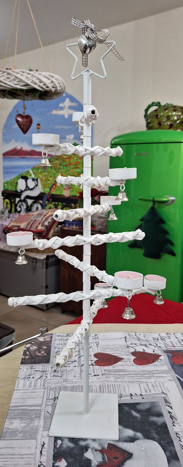 Albero portacandele Natale ferro bianco