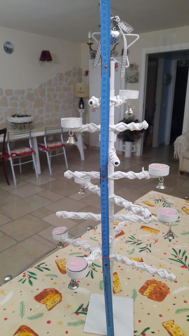 Albero portacandele Natale ferro bianco