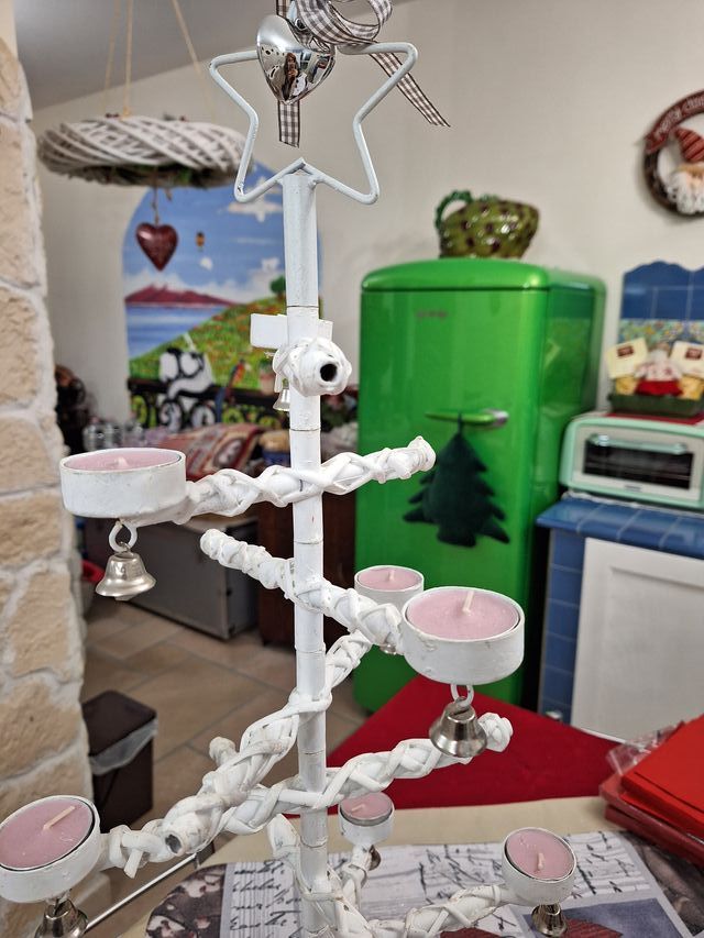 Albero portacandele Natale ferro bianco