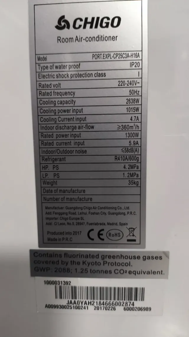 Aire Acondicionado Portátil CHIGO Blanco