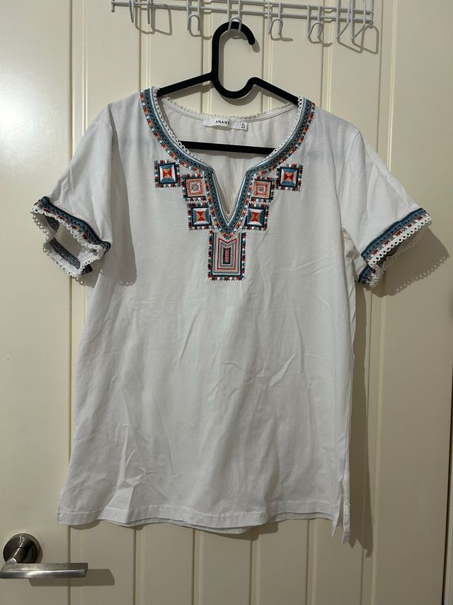 Blusa bordada blanca mujer XL
