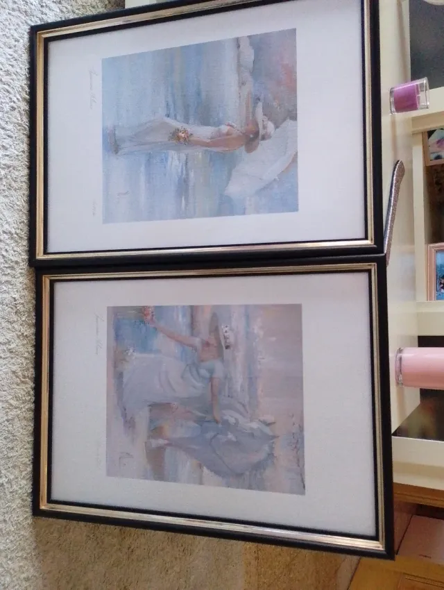 2 Cuadros Decorativos Marco Dorado