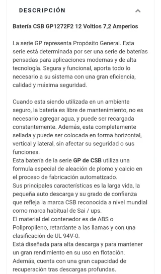 Batería CSB 12V 7.2Ah