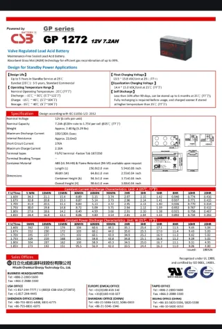 Batería CSB 12V 7.2Ah