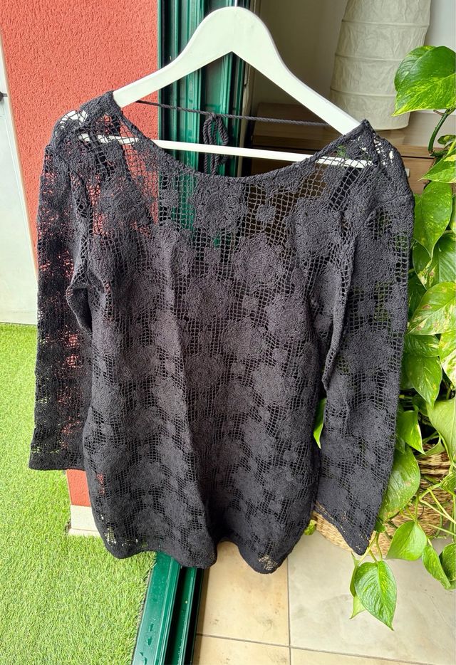 Vestido crochet negro - Mango -