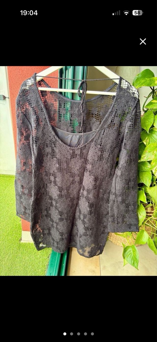 Vestido crochet negro - Mango -