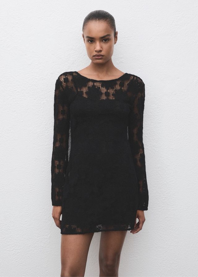 Vestido crochet negro - Mango -