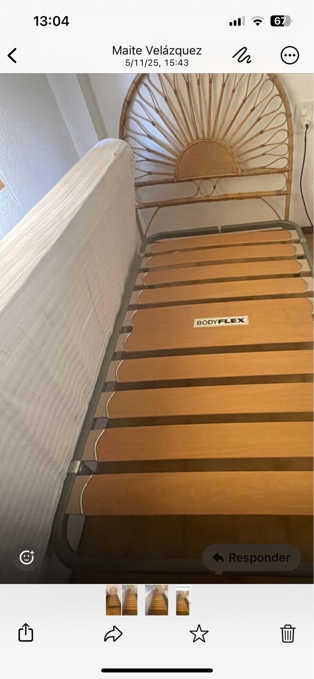 Somier con patas y lamas anchas + colchón.