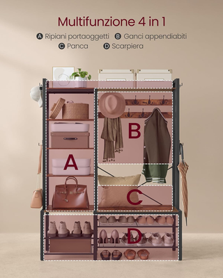 Appendiabiti Ingresso con Panca Scarpiera e 5 Ripi