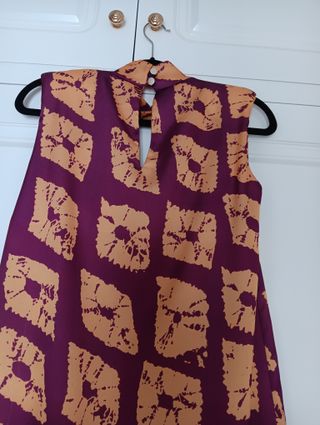 Vestido largo estampado morado y naranja