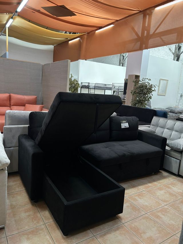 Divano chaise longue nero con cassetto NUOVO