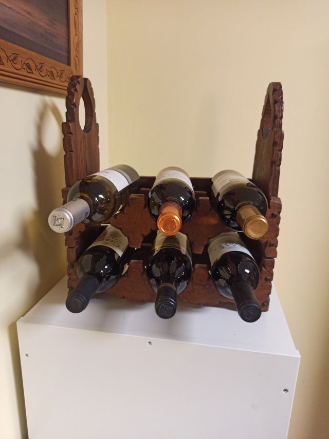 Botellero madera antiguo 6 botellas