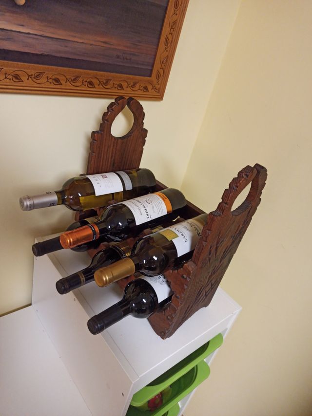 Botellero madera antiguo 6 botellas