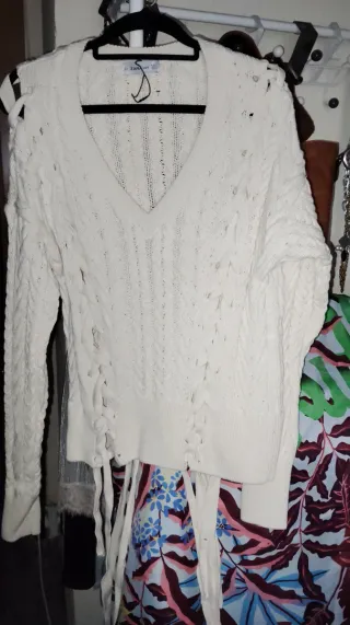 Jersey Zara punto trenzado blanco