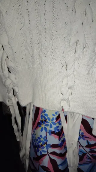 Jersey Zara punto trenzado blanco