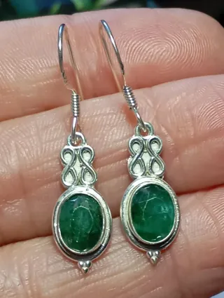 Pendientes Plata Ley esmeralda facetada
