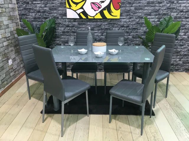 MESA DE CRISTAL TEMPLADO + 6 SILLAS