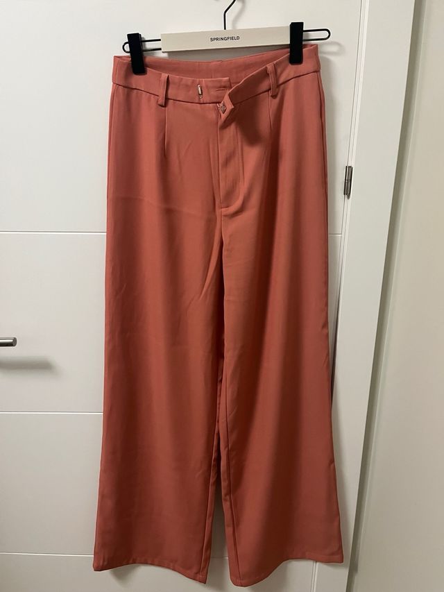 Pantalón elegante satén rosa/salmón