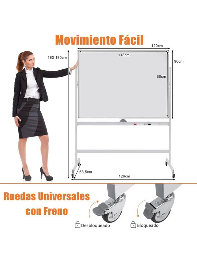 Pizarra Blanca Móvil GIANTEX Ajustable