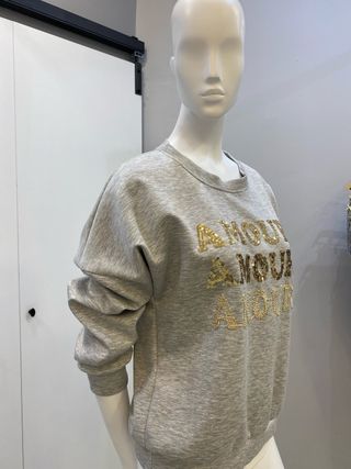 Sudadera gris con lentejuelas doradas