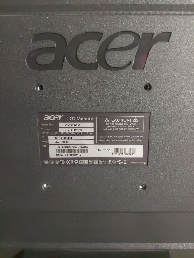 Monitor Acer 19 Ordenador