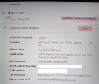 Portátil gaming ASUS ROG Zephyrus G15. Como nuevo