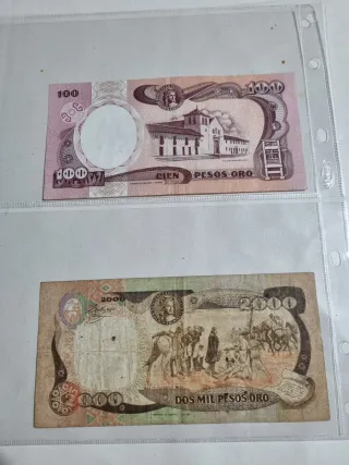 2 Billetes Antiguos Colombia 100 y 2000 Pesos