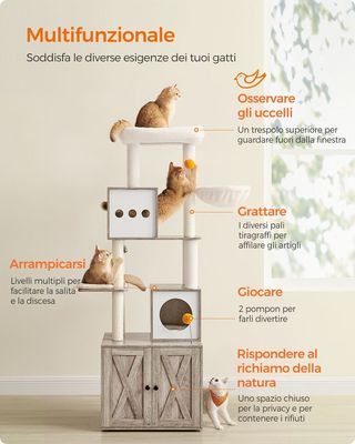Albero per Gatti Moderno 185 cm con Graffiatoi Tre