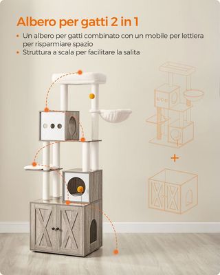 Albero per Gatti Moderno 185 cm con Graffiatoi Tre