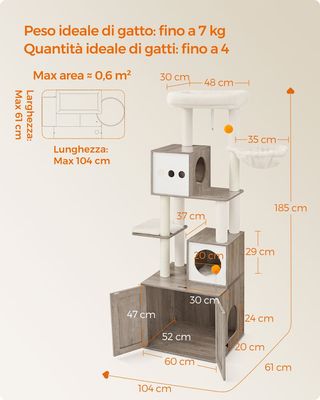 Albero per Gatti Moderno 185 cm con Graffiatoi Tre