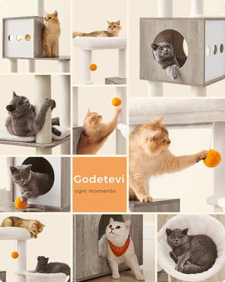 Albero per Gatti Moderno 185 cm con Graffiatoi Tre