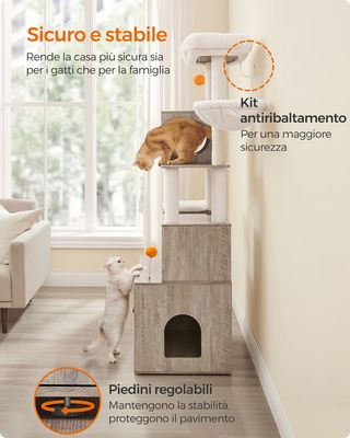 Albero per Gatti Moderno 185 cm con Graffiatoi Tre