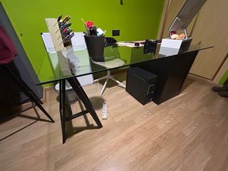 Mesa Escritorio/despacho Cristal y Cajonera Negra