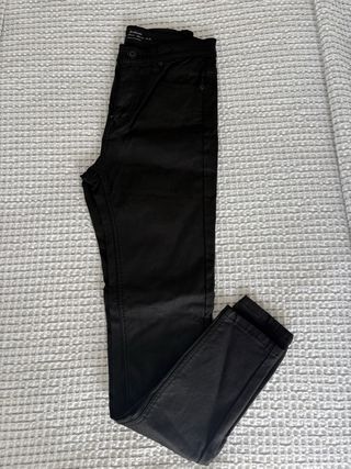 Pantalones Stradivarius Cuero Negro Talla S