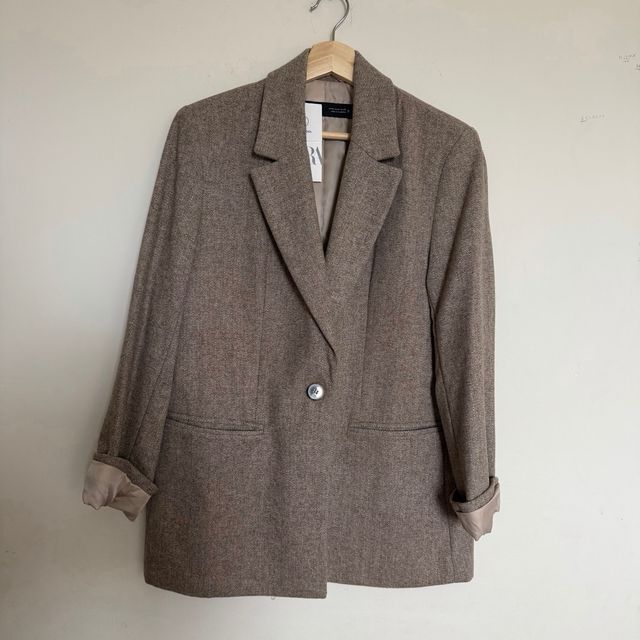 Blazer Zara 50% Lã Bege/Marrom