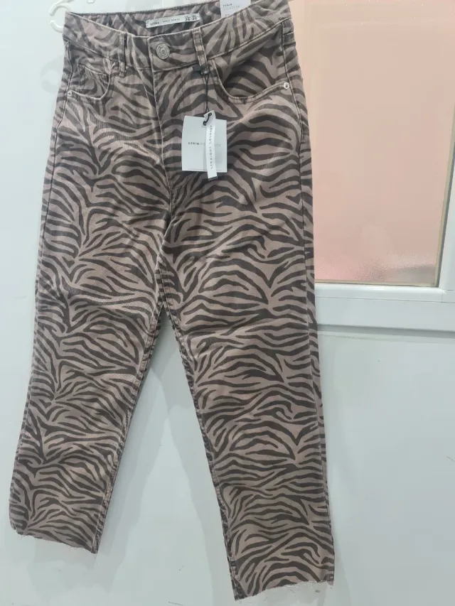 Pantalones Mango Talla S/36/8 Estampado Cebra