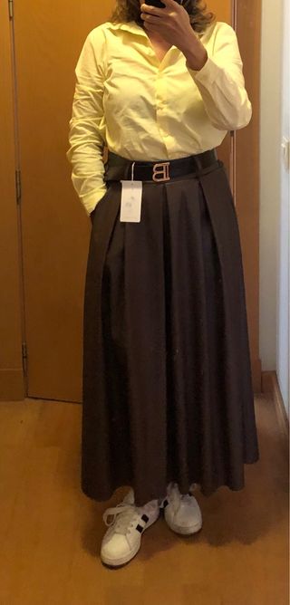 Falda Larga Piel Ecológica Marrón