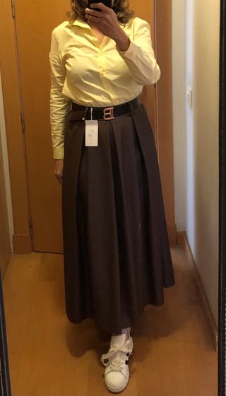 Falda Larga Piel Ecológica Marrón