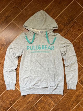 Sudadera Pull&Bear gris y azul turquesa Talla M