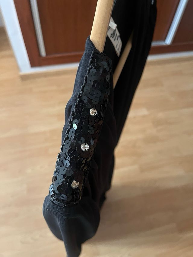 Vestido fiesta negro largo drapeado