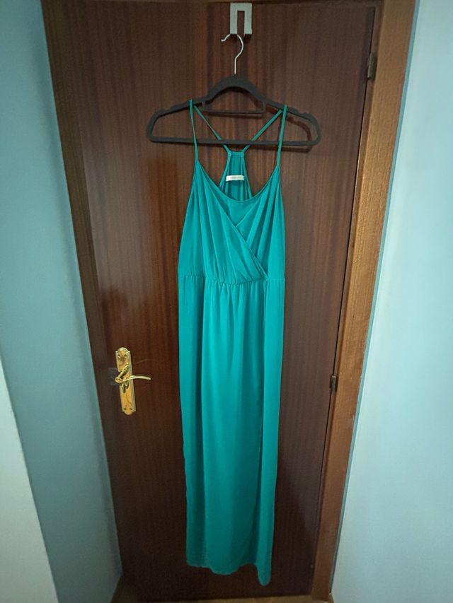 Vestido largo verde azulado