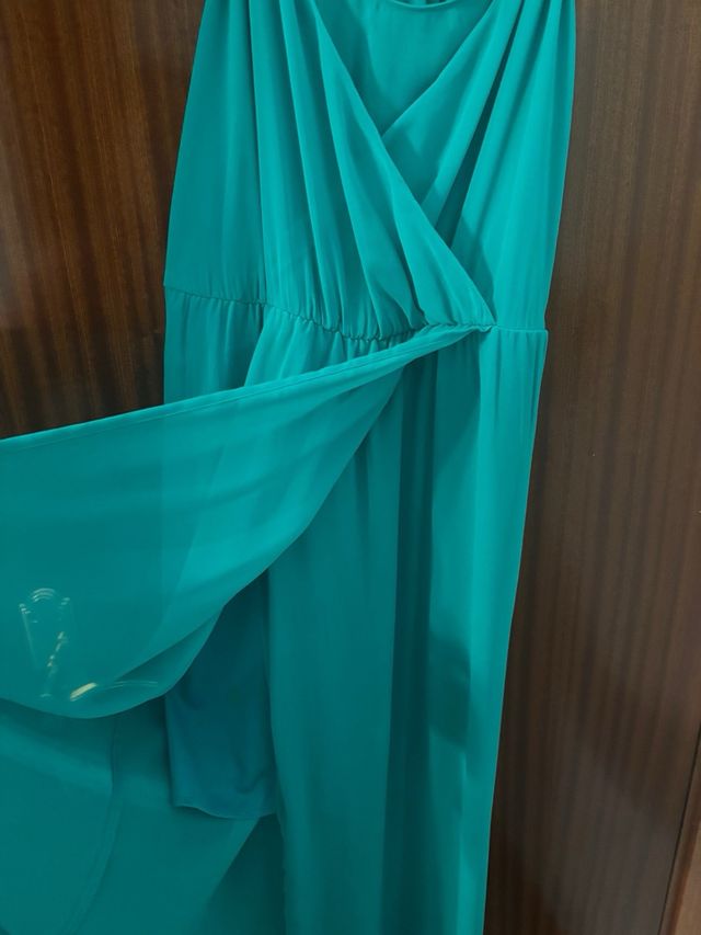 Vestido largo verde azulado