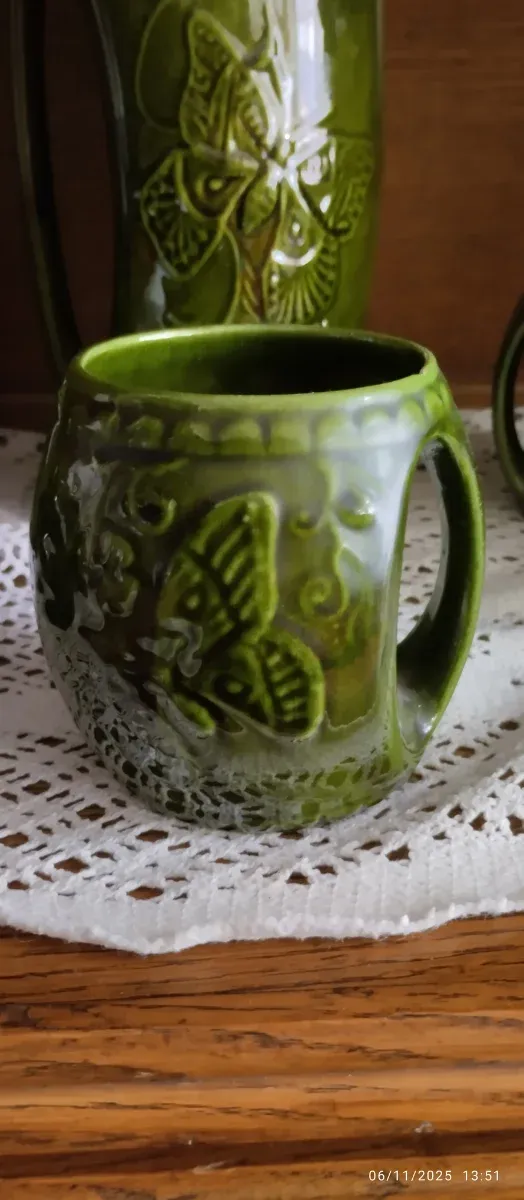 Juego Jarra y Tazas Cerámica Verde