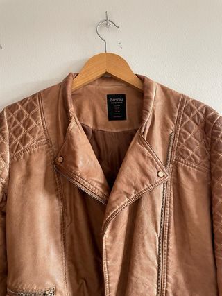 Chaqueta Cuero Marrón Bershka Talla M