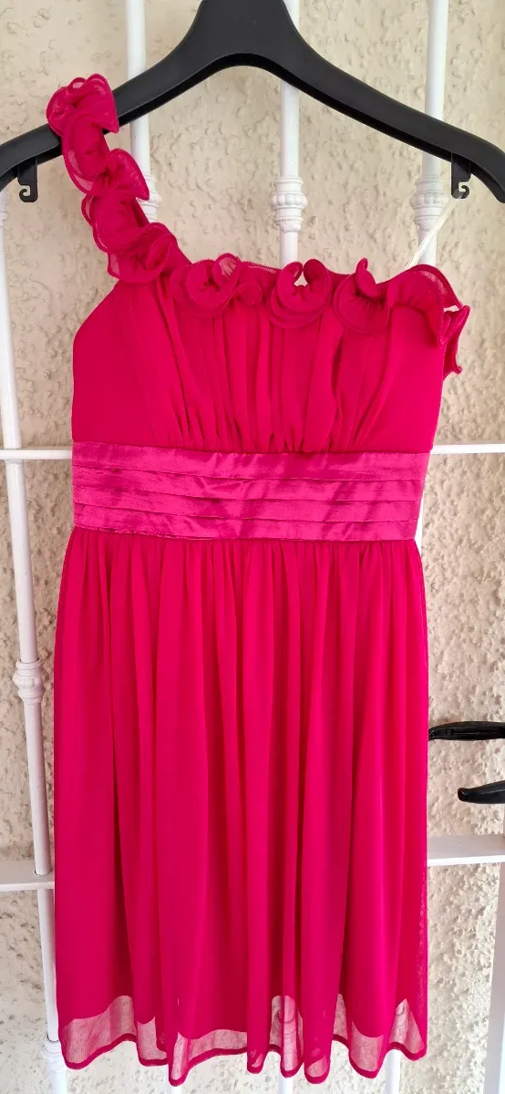 Vestido fiesta rosa asimétrico