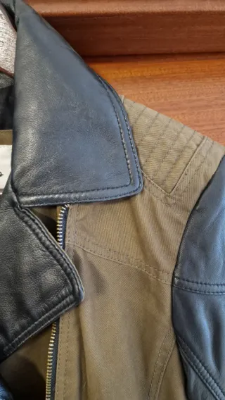 Cazadora Pepe Jeans Piel Negra y Verde Militar