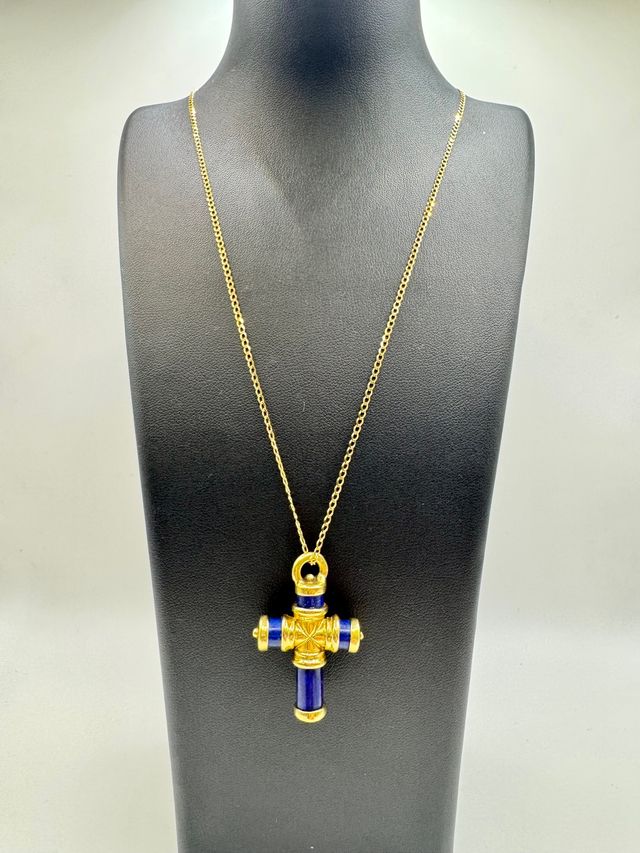 Cruz Oro 18k con Piedra Azul